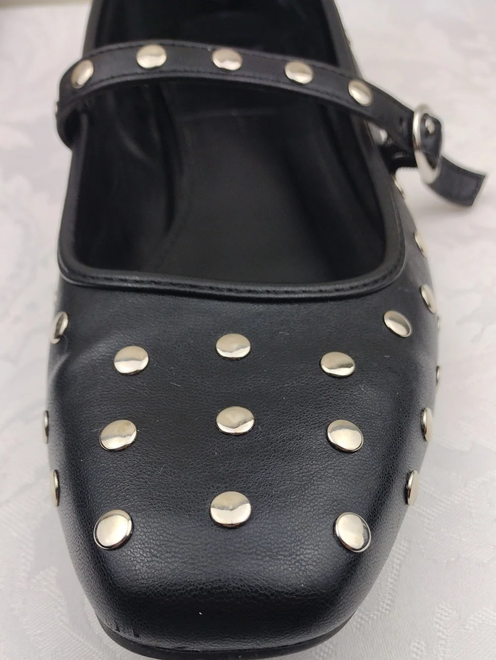Madden Girl Polly Black PU Silver Studded Upper Square Toe Flat Mary Jane Shoe